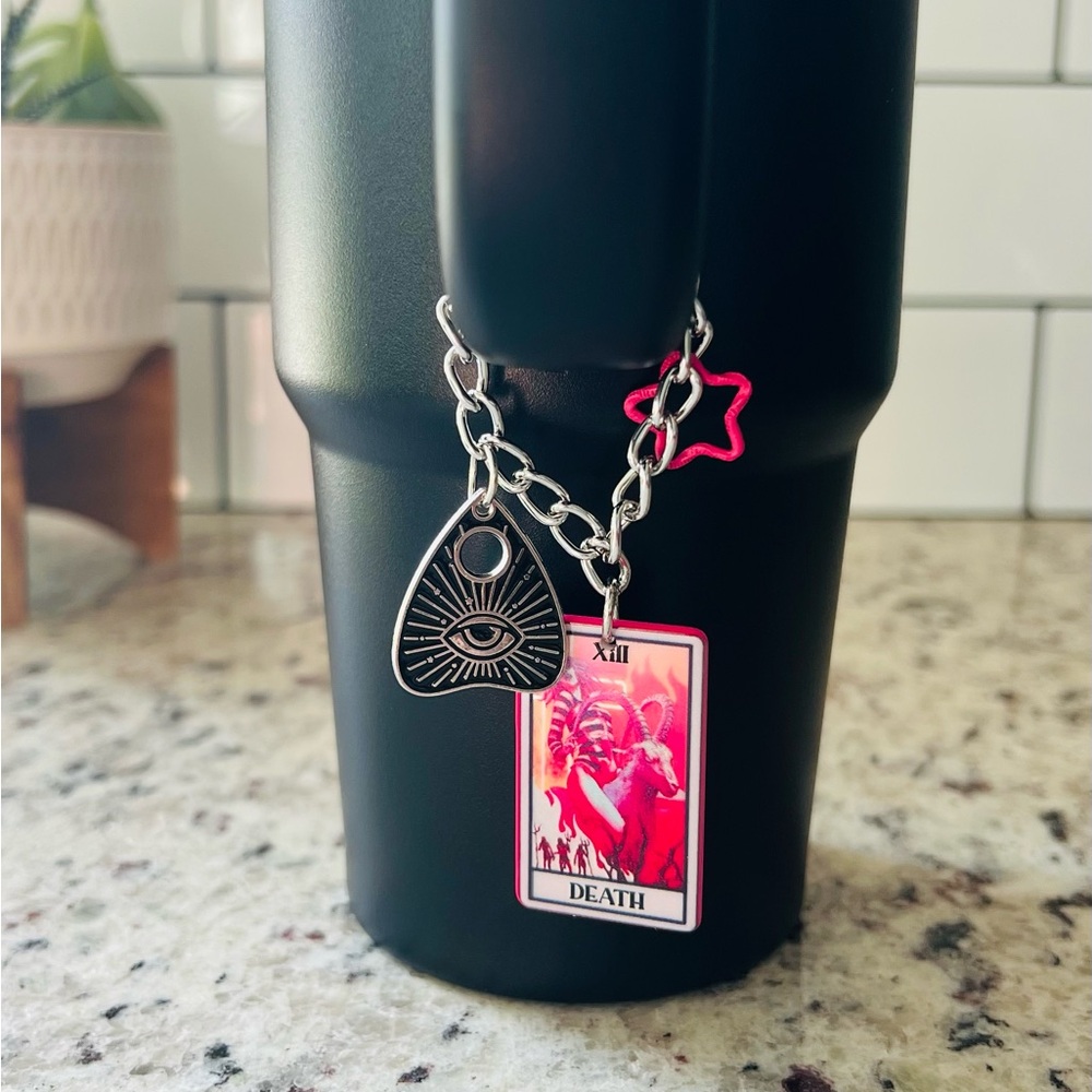 🖤💖 Stanley cup charm pink Halloween tarot cards beetlejuice handmade!